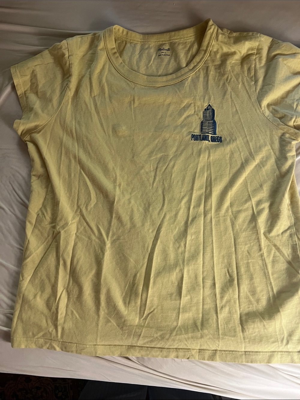 Madewell Yellow Short Sleeve Tee with Small Navy Graphic
